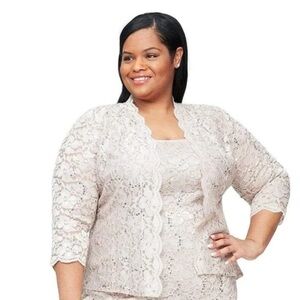 S.L. Fashions Women's Plus Size Sleeveless Tea Length Sequin Lace Jacket